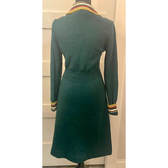 Vintage 1970s YES Chevron Knit Sweater Dress – Dark Green Wool Blend Sz Small - Picture 2 of 8